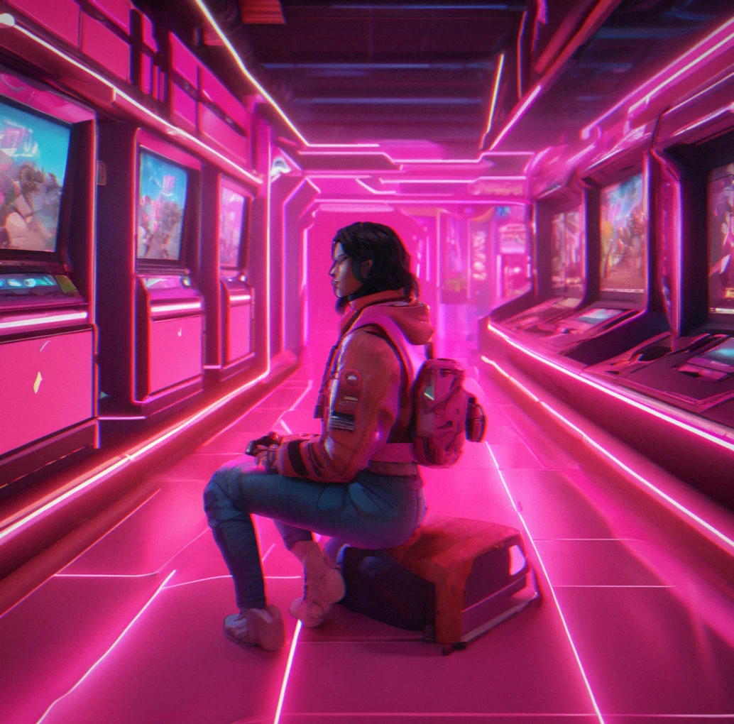 The frame editor with a landscape photo being pulled into a neon pink border. Adjustment handles are visible around the edges.