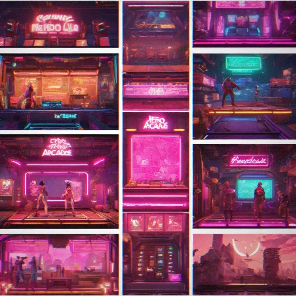 Six template options displayed in a grid, ranging from neon pink borders to vintage wood grain frames